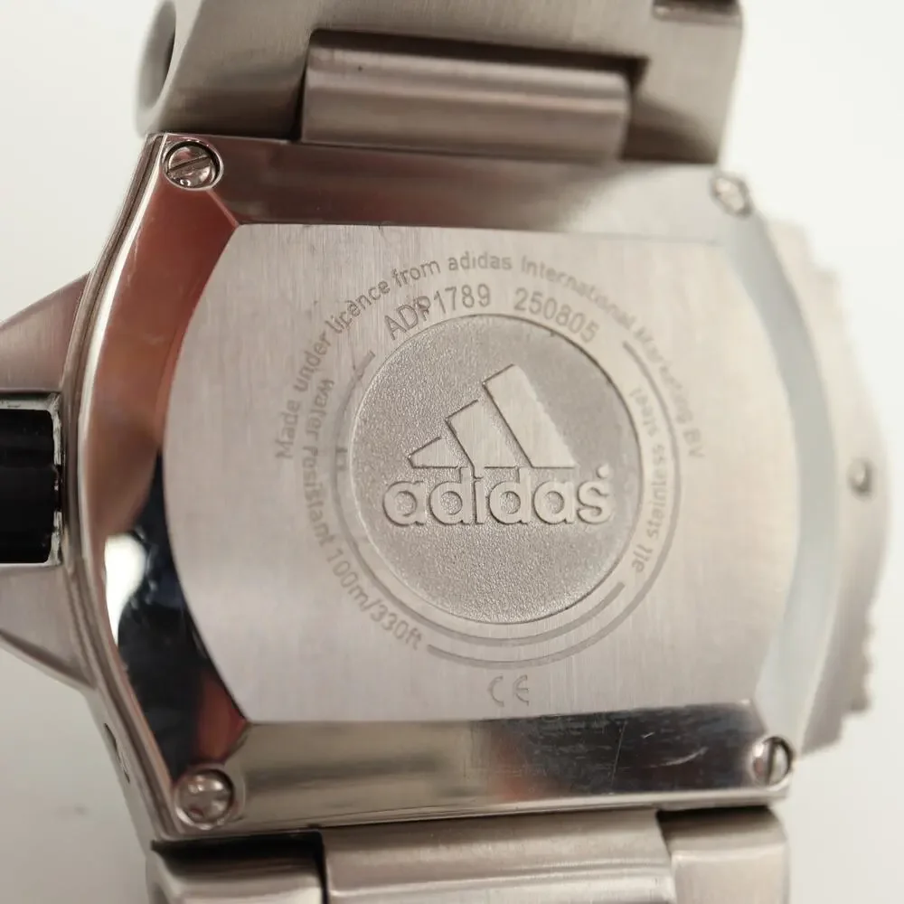 Adidas Chunky Y2K Stainless Steel Chronograph 48mm Watch Left Buttons Silver